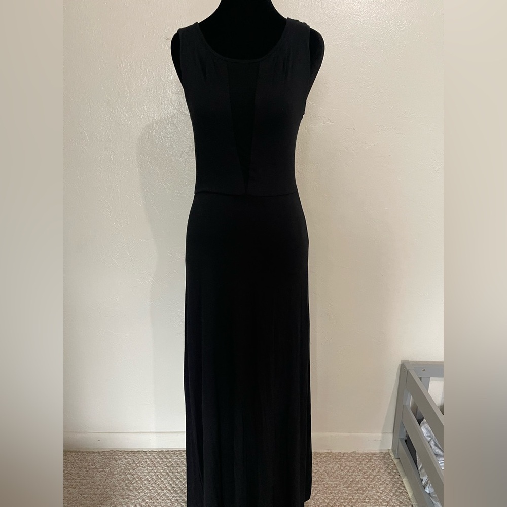 Hearts... Black Sleeveless Maxi Dress with Sheer Mesh Detail - S - Picture 2 of 8